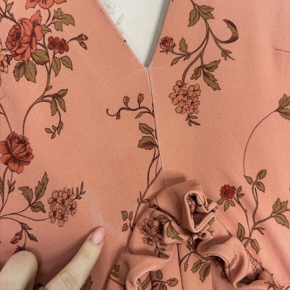 Mother of Pearl Dress Womens 10 Pink Crepe Midi Floral V-Neck Ruffle Cottage - Picture 4 of 16